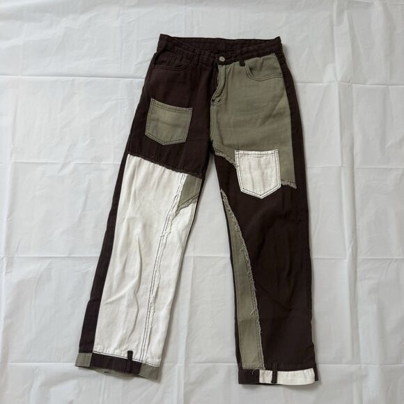 Colorblock Top-stitching Wide Leg Jeans size Large - Picture 1 of 9